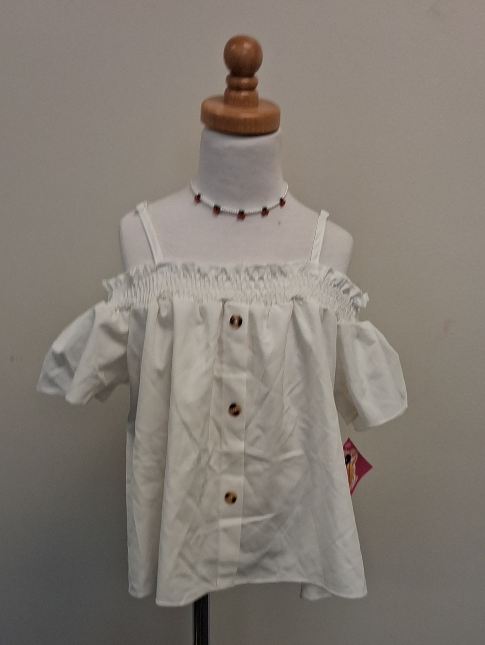 SHEIN Girls White Off Shoulder Smocked Button Top Size 12